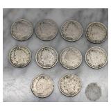 US Liberty Head 'V' Nickels 1901-1912 10 Coin Lot