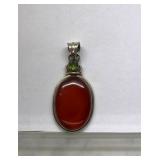 Sterling Silver Pendant Carnelian Cabochon peridot