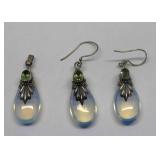 925  Silver Peridot & Sea Opal Earrings & Pendant
