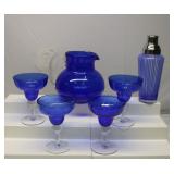 Cobalt blue, hand-blown glass pitcher Stemware