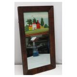 Antique Reverse Painted Wall Mirror 11" x 20"