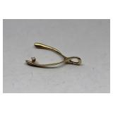 14K Gold White Topaz Wish Bone Pendant