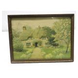Vintage Lithograph The Cozy Cottage 14" x 10.5"