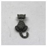 Sterling Silver Black Diamond Cat Pendant