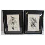 Ink Drawings Signed set 2 12x16 each