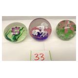Vintage Art Glass 3" Paperweights set of 3
