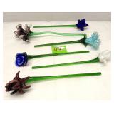 Blown Art Glass Flowers Lot of 6