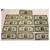 Vintage US Two & Five Dollar Bills Lot