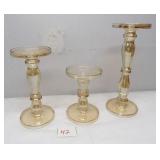 Glass Pillar Candle Candlesticks set of 3