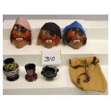 Carved Coconut Pirates Some Pottery Leather Bag