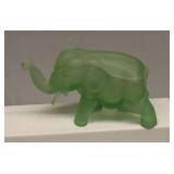 INDIANA GLASS GREEN FROSTED ELEPHANT CANDY DISH