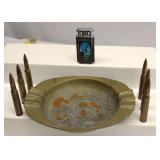 Vintage Heavy Brass Ashtray Rounds & Lighter