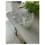 Thistle pattern pitchers and 6 glasses
