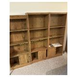 Set of 3 Oak Finish Bookshelves with Cabinet Bases