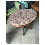 Victorian Eastlake Oval Marble Top Table