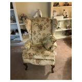 Queen Anne Wingback Parlor Chair, Floral Upholstey