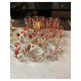 Vintage MCM Red and Gold Polka Dot Glassware Set,c
