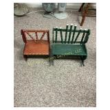 Pair of Wooden Doll Rocker Benches, Green and Red