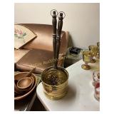 Brass Bed Warmer Decor and Embossed Brass Bucket