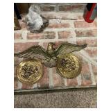 Brass Spread-Wing Eagle Wall Plaque And Pair Discs
