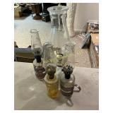 Four Glass Kerosene Oil Lamps with Chimneys