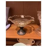 Small Sterling base clear glass compote