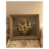Powell Floral Still Life Oil Painting, Gilt Frame