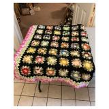 Handmade Crocheted Granny-Square Afghan, Floral