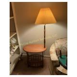 Oak Floor Lamp End Table with Magazine Rack
