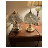 Pair of Floral Etched-Glass Touch Lamps
