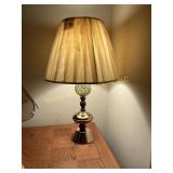 Vintage Brass and Green Glass Table Lamp