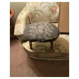 Vintage Needlepoint Upholstered Footstool