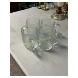 Four Clear Glass Embossed Coca-Cola Coffee Mugs