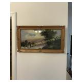 Antique Landscape Print in Ornate Gilded Gesso