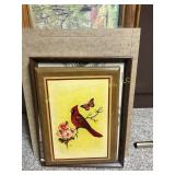 Lot of Framed Wall Art, Cardinal Print & Landsc