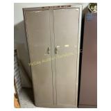 Vintage Tan Metal Wardrobe Cabinet, 2 Door