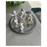 Silver plate tray with figurines