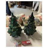 Pair of Green Ceramic Christmas Trees with Extra s