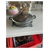 Silver plate server with clear fire king bowl