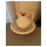 Antique White Ironstone Wash Bowl and Pitcher Set