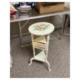 Hand-Painted Floral Wood Plant Stand With Drawer
