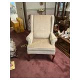 Queen Anne Style Wingback Chair, Striped Upholstey