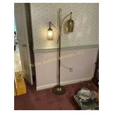 Vintage 1970s Floor Lamp, Two Amber Glass Shades