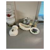 Lot of Milk Glass Lamp and Decorative Ceramic Pies