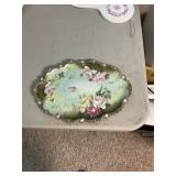 Antique Hand Painted German Floral Dresser Tray