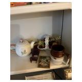 Lot of Home Decor: Rose Teapot, Faux Fruit, Mugs