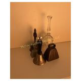 Lot of Five Vintage Bells, Brass Glass and Figural