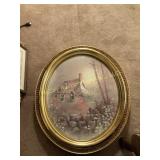 Oval Gold-Frame Cottage in the Woods Print