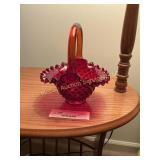 Cranberry Hobnail Glass Brides Basket, Applied