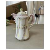 Antique Porcelain Chocolate Pot, Floral & Gold